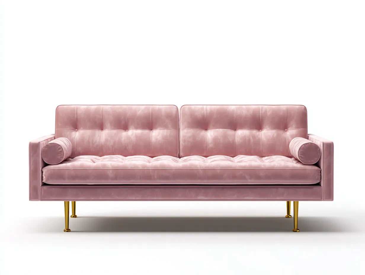 Canapé 2 places en velours rose 175×82×84 cm – salon nordique avec assise confortable