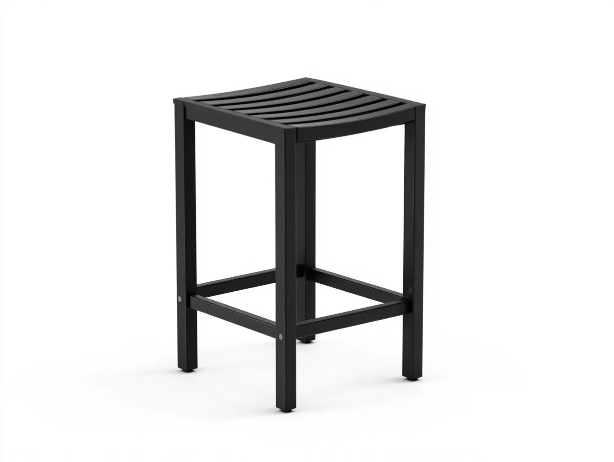 Tabouret de bar extérieur noir 45×45×85 cm – balcon design contemporain avec assise en lattes