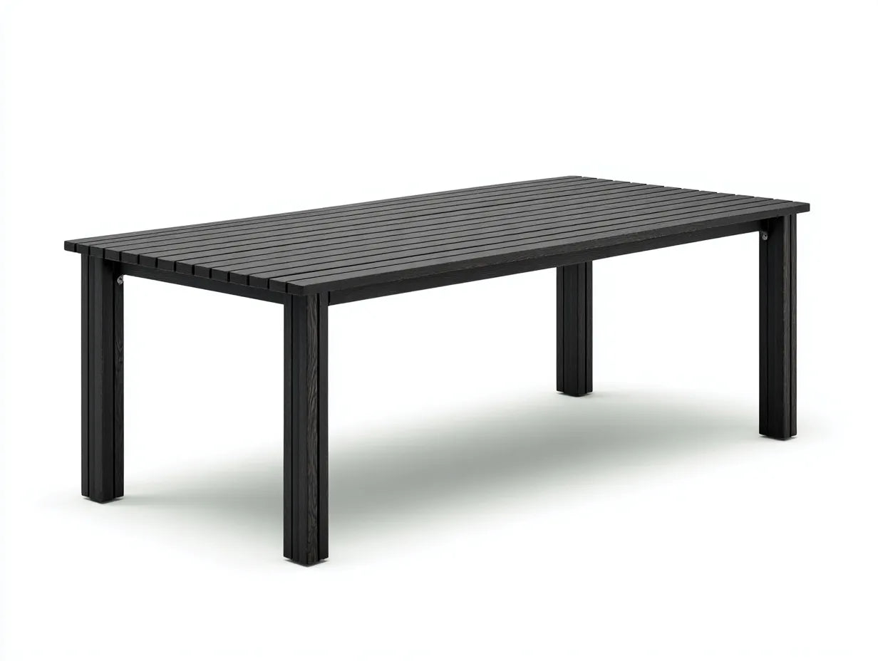 Table à manger extérieur noir 220×100×75 cm – balcon design contemporain avec plateau rainuré
