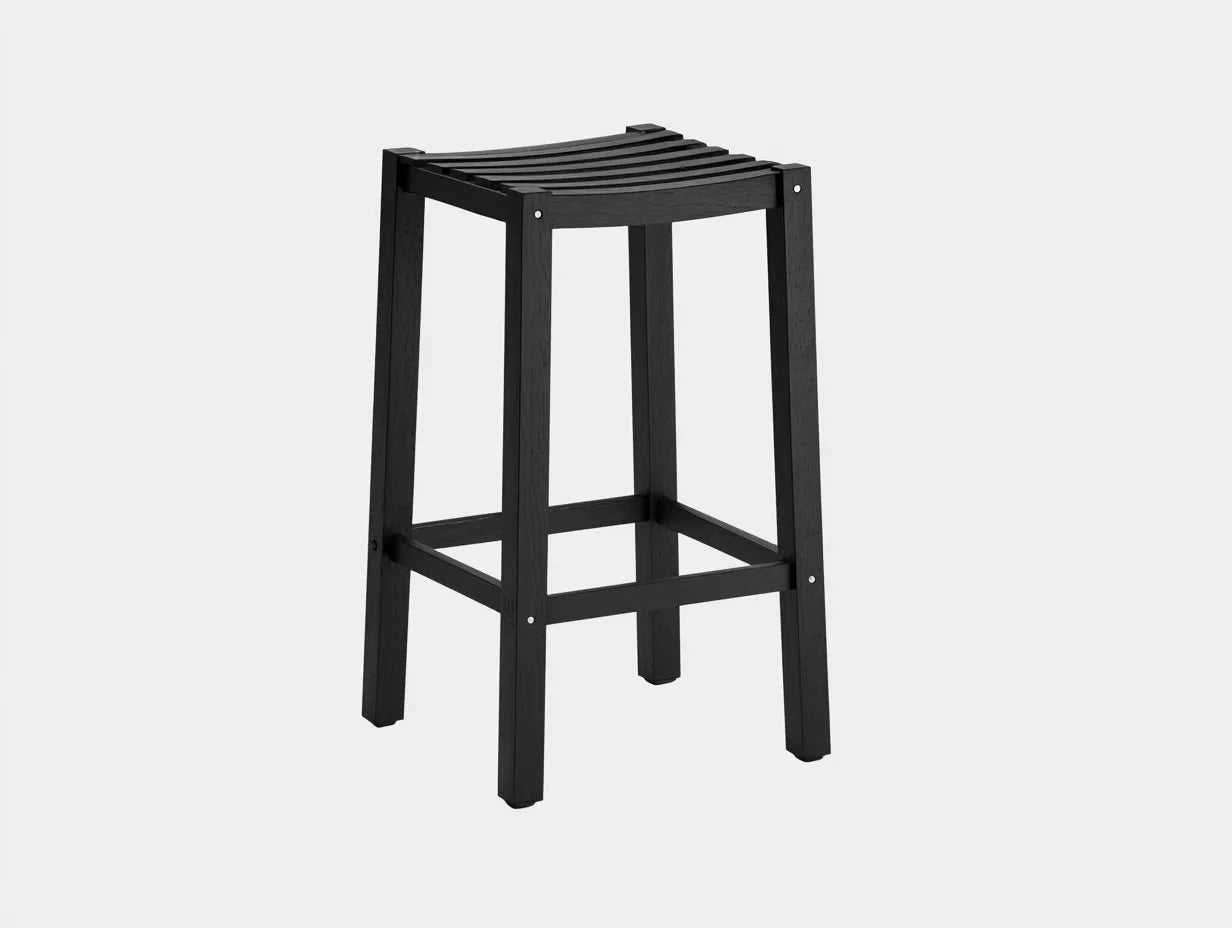 Tabouret de bar extérieur noir 48×48×90 cm – balcon style naturel avec assise en lattes