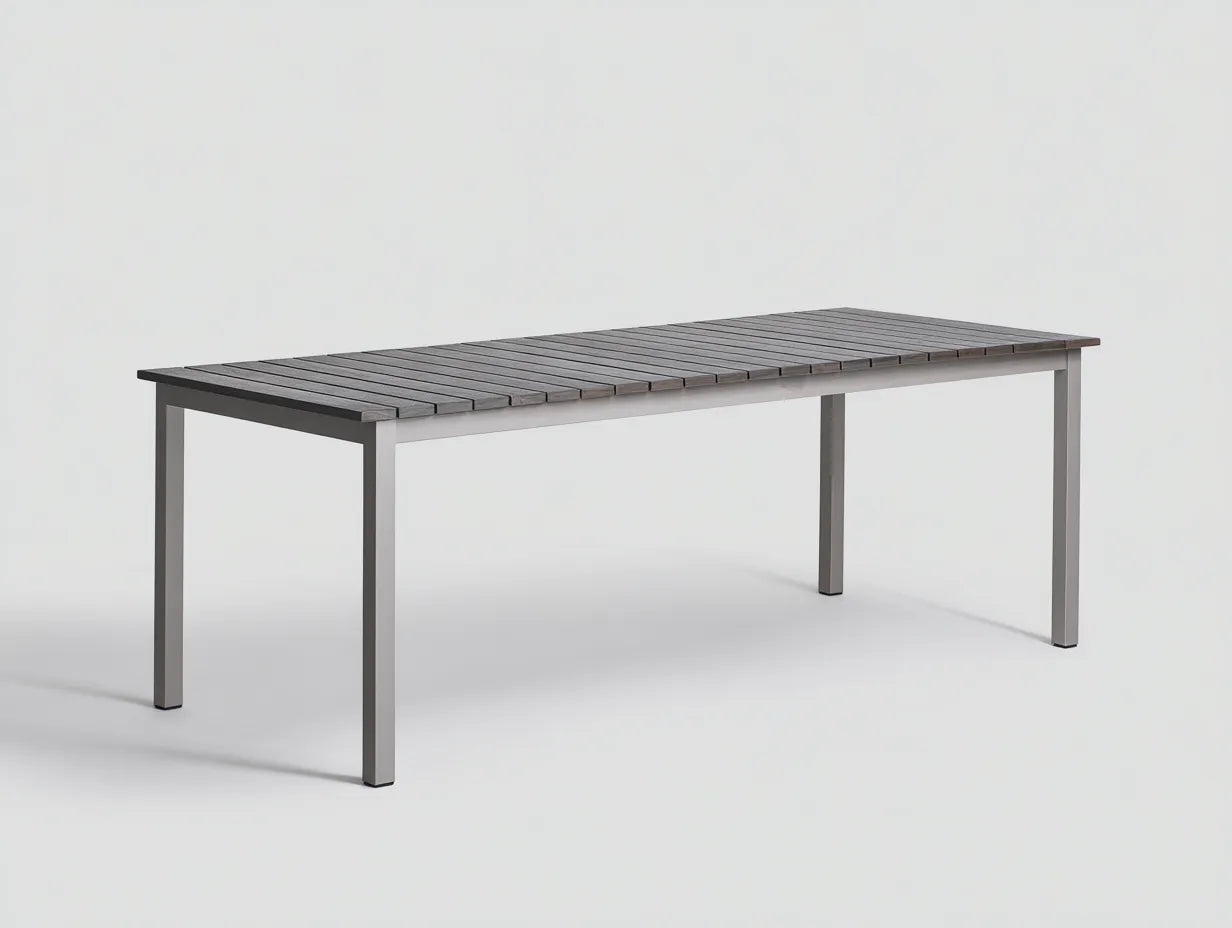 Table à manger extérieur gris 200×90×75 cm – balcon style moderne avec plateau effet bois